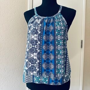 Lavish Blouse, Large, Paisley Blue & White Pattern, Summer